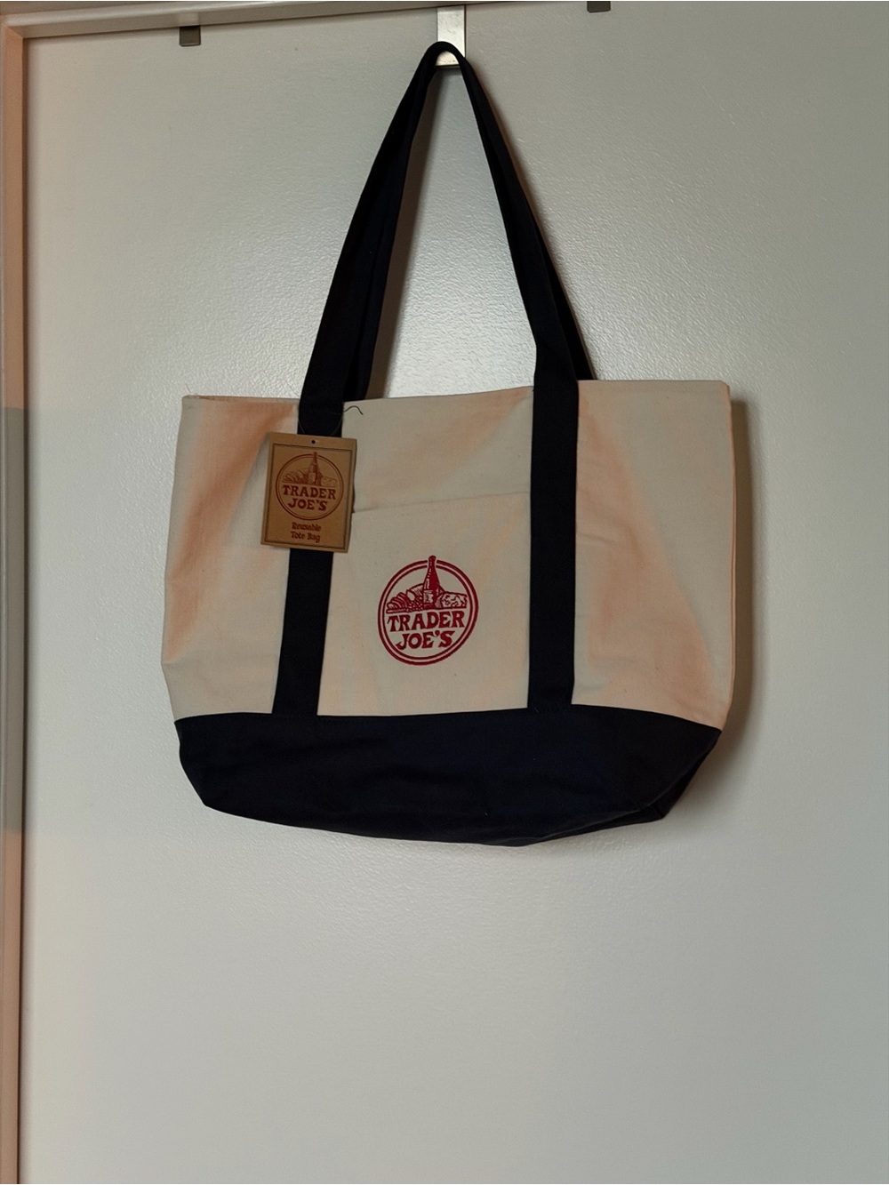 Trader Joe's Cream and Black Canvas Tote - Everyday Market Bag